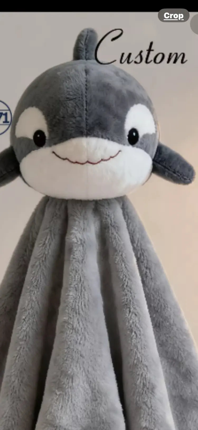 Gray orca lovie, about 10 inches