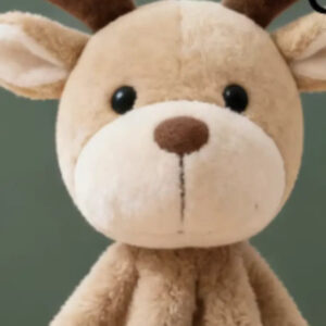 Tan deer lovie with cream muzzle and plush antlers, about 10 inches